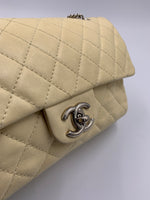 CHANEL Beige Calfskin Double Flap Shoulder Bag Silver Hardware