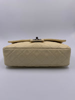 CHANEL Beige Calfskin Double Flap Shoulder Bag Silver Hardware