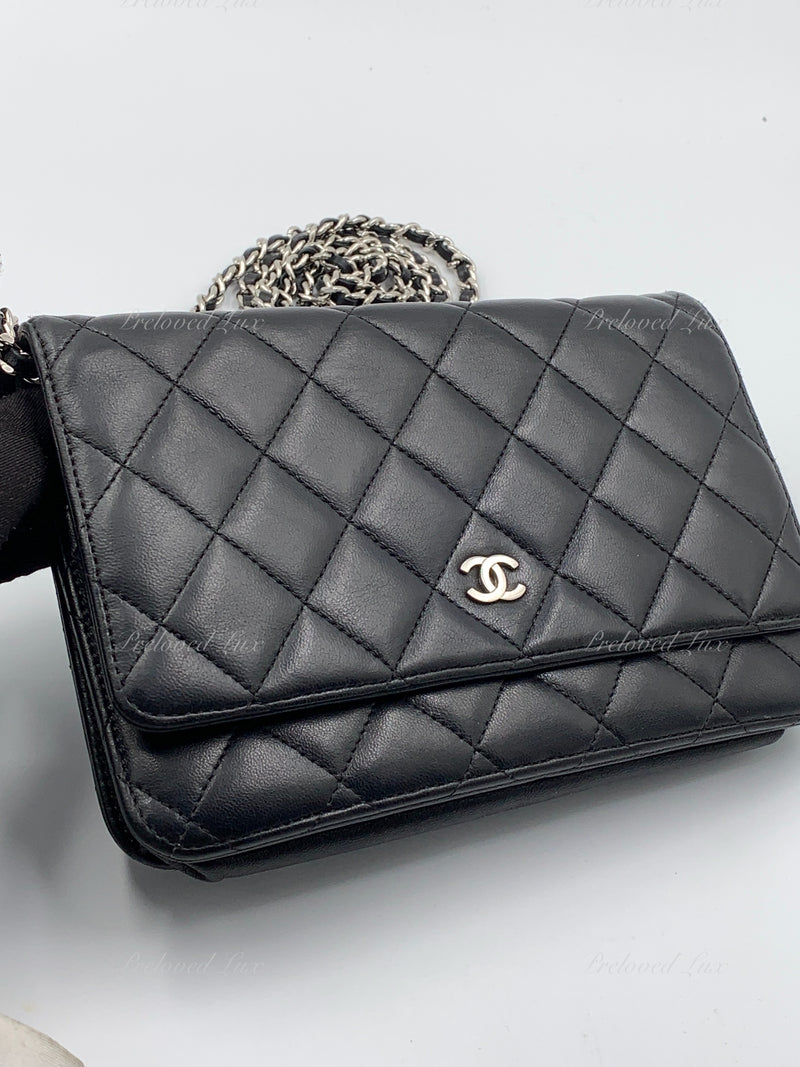 Sold-CHANEL Lambskin Wallet-on-the-chain WOC Crossbody Flap Bag - Black