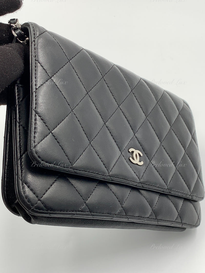 Sold-CHANEL Lambskin Wallet-on-the-chain WOC Crossbody Flap Bag - Black