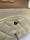 CHANEL Beige Calfskin Double Flap Shoulder Bag Silver Hardware