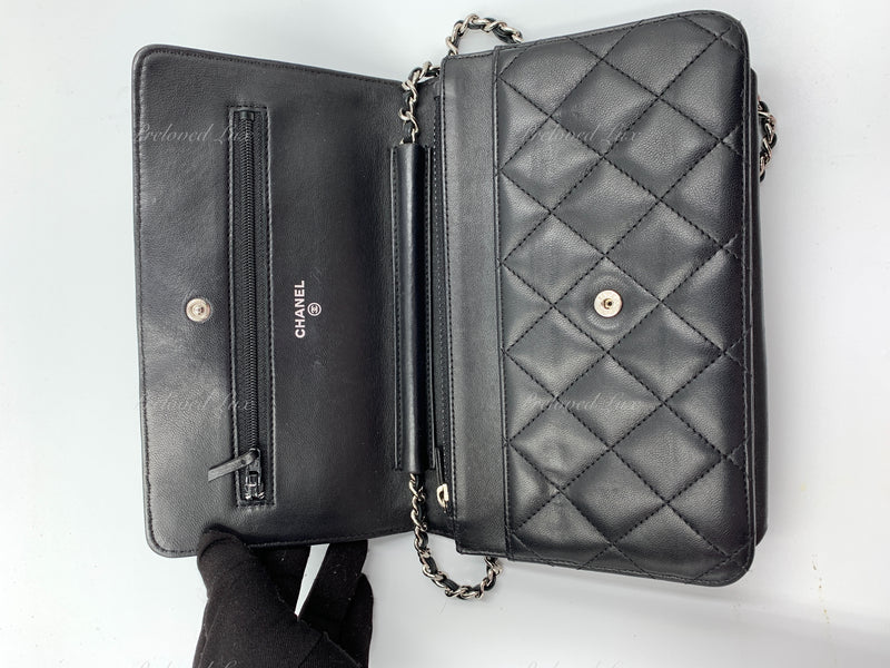 Sold-CHANEL Lambskin Wallet-on-the-chain WOC Crossbody Flap Bag - Black