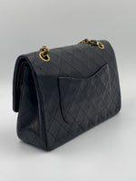 Sold-CHANEL Lambskin Double Chain Double Medium Flap Bag black/gold