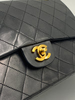 Sold-CHANEL Lambskin Double Chain Double Medium Flap Bag black/gold