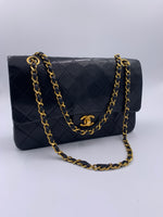 Sold-CHANEL Lambskin Double Chain Double Medium Flap Bag black/gold