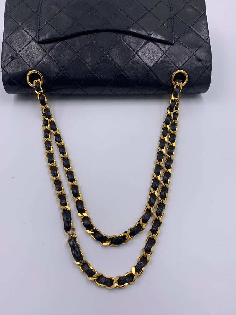 Sold-CHANEL Lambskin Double Chain Double Medium Flap Bag black/gold