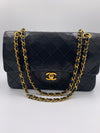 Sold-CHANEL Lambskin Double Chain Double Medium Flap Bag black/gold