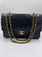 Sold-CHANEL Lambskin Double Chain Double Medium Flap Bag black/gold