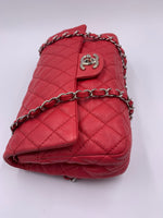 CHANEL Caviar Red Double Flap Shoulder Bag Silver Hardware