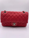 CHANEL Caviar Red Double Flap Shoulder Bag Silver Hardware