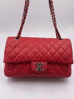 CHANEL Caviar Red Double Flap Shoulder Bag Silver Hardware