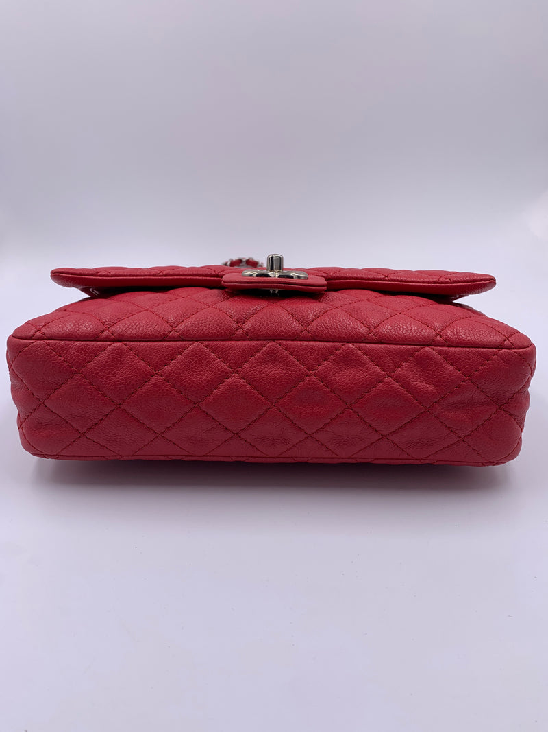 CHANEL Caviar Red Double Flap Shoulder Bag Silver Hardware