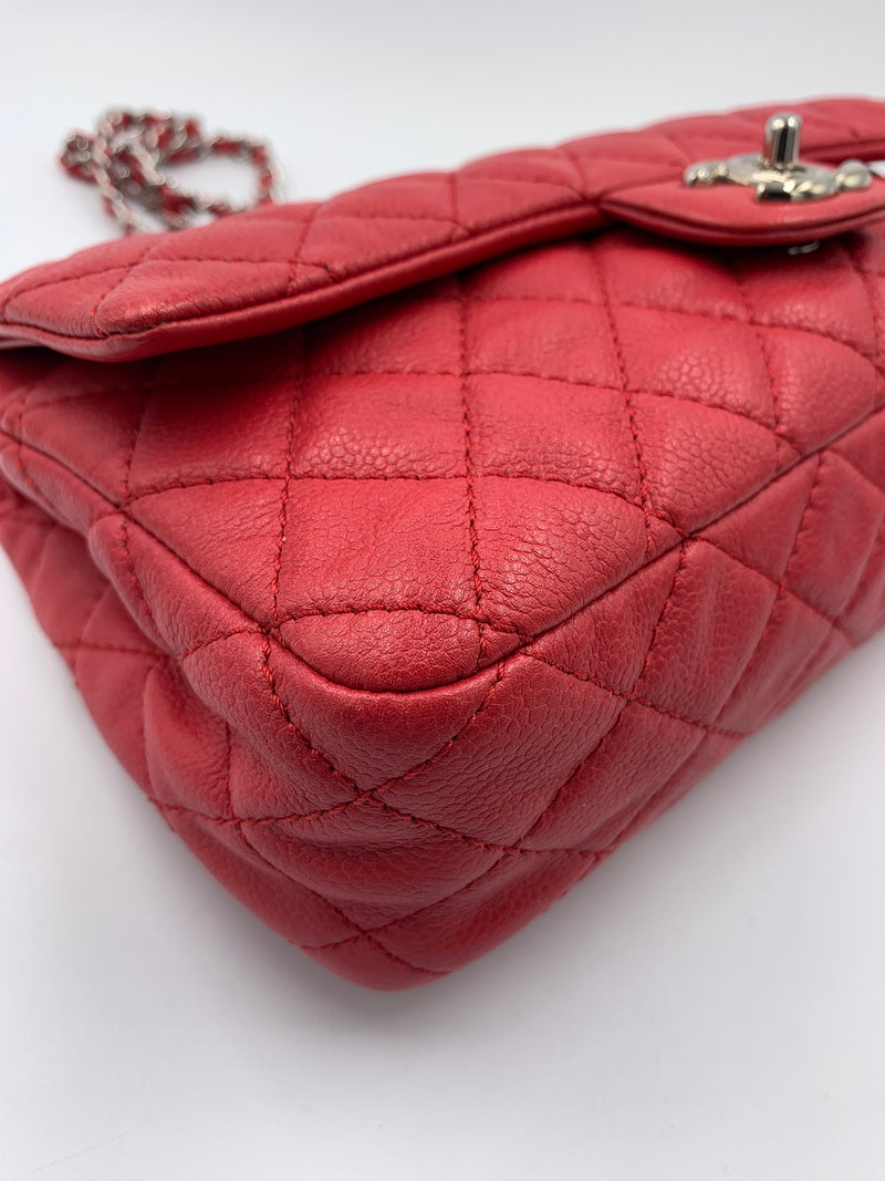 CHANEL Caviar Red Double Flap Shoulder Bag Silver Hardware