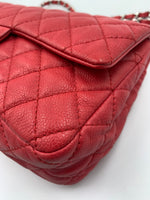 CHANEL Caviar Red Double Flap Shoulder Bag Silver Hardware