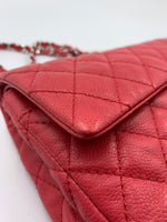 CHANEL Caviar Red Double Flap Shoulder Bag Silver Hardware