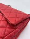 CHANEL Caviar Red Double Flap Shoulder Bag Silver Hardware