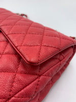 CHANEL Caviar Red Double Flap Shoulder Bag Silver Hardware