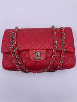 CHANEL Caviar Red Double Flap Shoulder Bag Silver Hardware