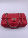 CHANEL Caviar Red Double Flap Shoulder Bag Silver Hardware