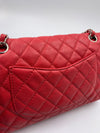 CHANEL Caviar Red Double Flap Shoulder Bag Silver Hardware