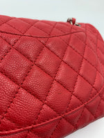 CHANEL Caviar Red Double Flap Shoulder Bag Silver Hardware