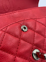 CHANEL Caviar Red Double Flap Shoulder Bag Silver Hardware