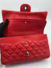 CHANEL Caviar Red Double Flap Shoulder Bag Silver Hardware