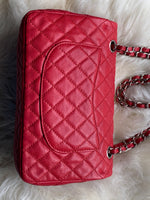 CHANEL Caviar Red Double Flap Shoulder Bag Silver Hardware