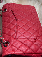 CHANEL Caviar Red Double Flap Shoulder Bag Silver Hardware