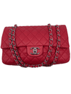 CHANEL Caviar Red Double Flap Shoulder Bag Silver Hardware