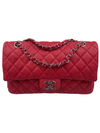 CHANEL Caviar Red Double Flap Shoulder Bag Silver Hardware