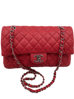 CHANEL Caviar Red Double Flap Shoulder Bag Silver Hardware