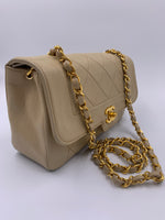 Sold-CHANEL Vintage Lambskin Single Flap Border Tab Small Crossbody Bag Beige/gold hardware