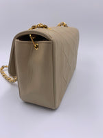 Sold-CHANEL Vintage Lambskin Single Flap Border Tab Small Crossbody Bag Beige/gold hardware