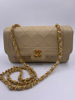 Sold-CHANEL Vintage Lambskin Single Flap Border Tab Small Crossbody Bag Beige/gold hardware