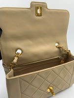 Sold-CHANEL Vintage Lambskin Single Flap Border Tab Small Crossbody Bag Beige/gold hardware