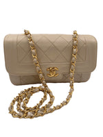 CHANEL Vintage Lambskin Border tab Single Flap Border Tab Small Crossbody Bag Beige gold hardware