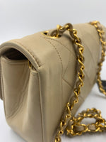 Sold-CHANEL Vintage Lambskin Single Flap Border Tab Small Crossbody Bag Beige/gold hardware