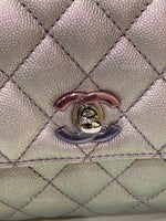 Sold-CHANEL Classic Iridescent Purple Caviar Small Coco Handle Bag in Silver Hardware