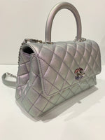 Sold-CHANEL Classic Iridescent Purple Caviar Small Coco Handle Bag in Silver Hardware