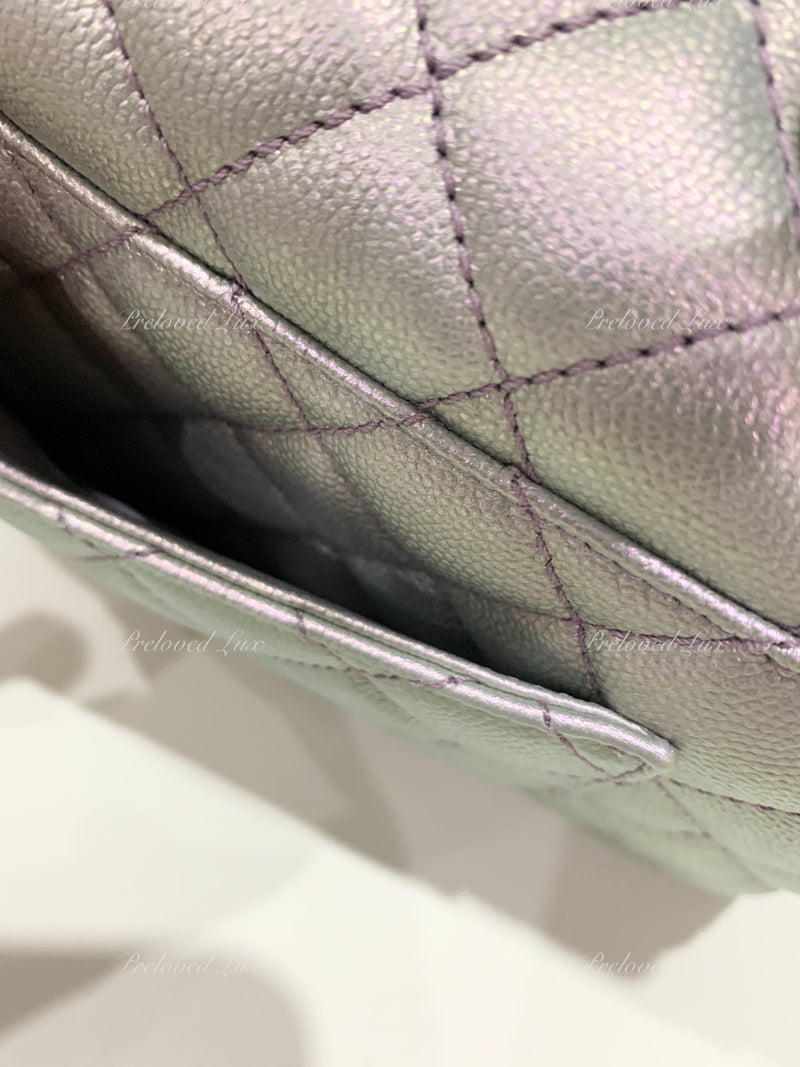 Sold-CHANEL Classic Iridescent Purple Caviar Small Coco Handle Bag in Silver Hardware