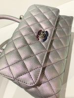 Sold-CHANEL Classic Iridescent Purple Caviar Small Coco Handle Bag in Silver Hardware