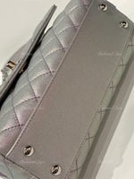 Sold-CHANEL Classic Iridescent Purple Caviar Small Coco Handle Bag in Silver Hardware