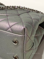 Sold-CHANEL Classic Iridescent Purple Caviar Small Coco Handle Bag in Silver Hardware