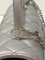 Sold-CHANEL Classic Iridescent Purple Caviar Small Coco Handle Bag in Silver Hardware