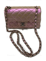 Sold-CHANEL Classic Iridescent Pink Calfskin Mini Rectangular Crossbody Bag in Silver Hardware