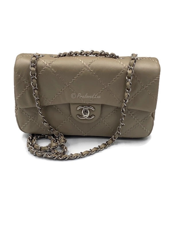 Sold-CHANEL Wild Stitch Quilted Seasonal Flap Bag Taupe light Grey Brown Color SHW