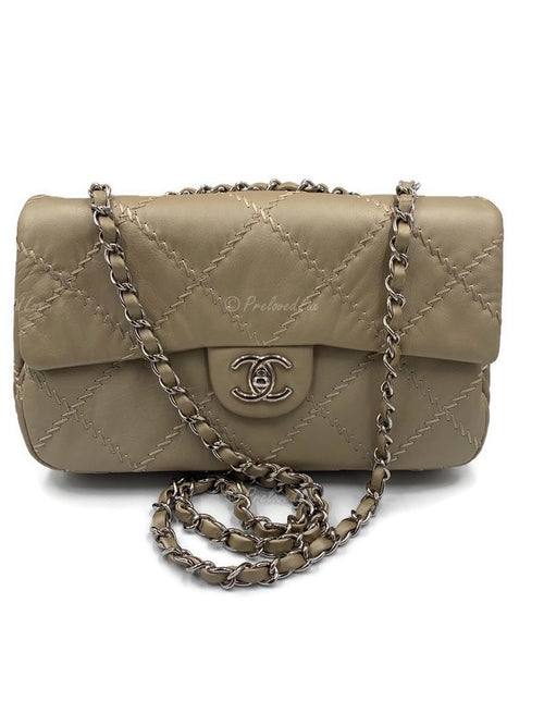 Sold-CHANEL Wild Stitch Quilted Seasonal Flap Bag Taupe light Grey Brown Color SHW