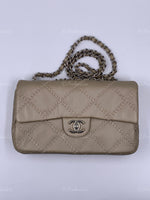 Sold-CHANEL Wild Stitch Quilted Seasonal Flap Bag Taupe light Grey Brown Color SHW