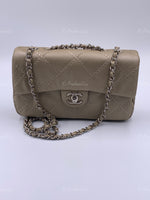 Sold-CHANEL Wild Stitch Quilted Seasonal Flap Bag Taupe light Grey Brown Color SHW